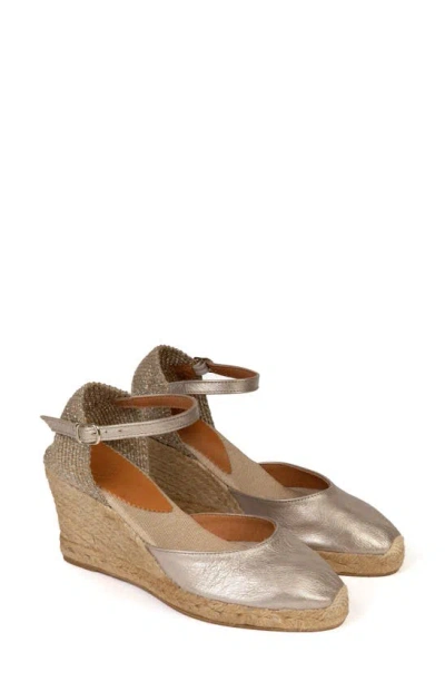 Penelope Chilvers Metallic Espadrille Wedge In Pewter