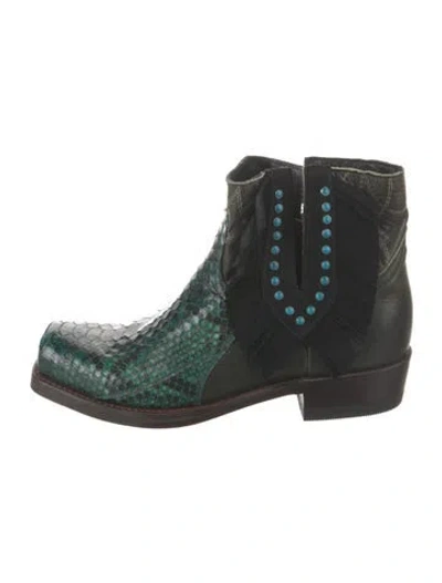 Pre-owned Penelope Chilvers Snakeskin Animal Print Western Boots In Green
