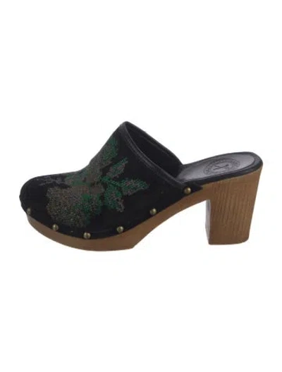 Pre-owned Penelope Chilvers Suede Floral Print Mules In Multicolor