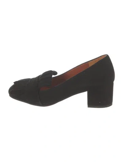 Pre-owned Penelope Chilvers Suede Fringe Trim Accent Pumps In Black