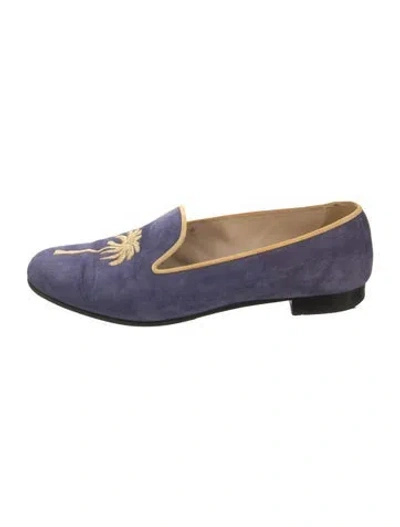 Pre-owned Penelope Chilvers Suede Graphic Print Loafers In Blue/purple