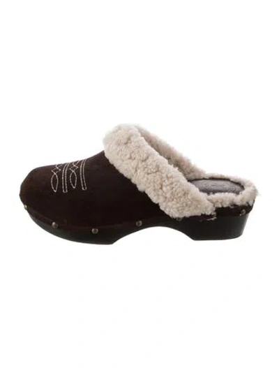 Pre-owned Penelope Chilvers Suede Graphic Print Mules In Brown