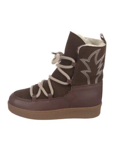 Pre-owned Penelope Chilvers Suede Graphic Print Snow Boots In Brown