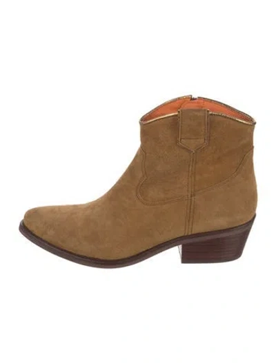 Pre-owned Penelope Chilvers Suede Leather Trim Embellishment Western Boots In Neutral