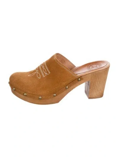 Pre-owned Penelope Chilvers Suede Studded Accents Mules In Brown