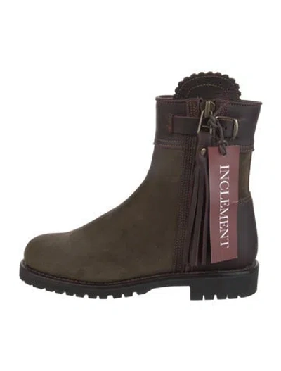 Pre-owned Penelope Chilvers Suede Tassel Accents Chelsea Boots In Green