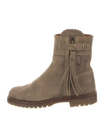 Pre-owned Penelope Chilvers Suede Tassel Accents Moto Boots In Neutrals