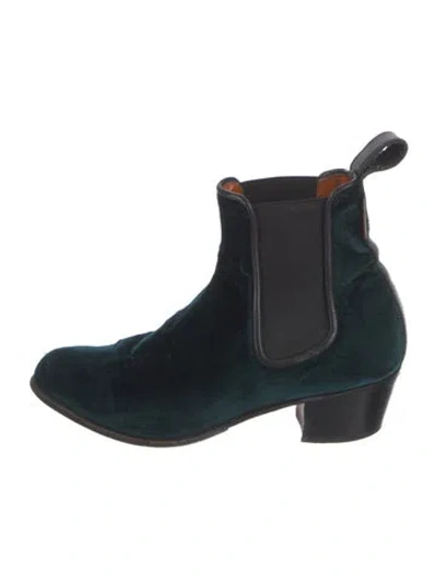 Pre-owned Penelope Chilvers Velvet Chelsea Boots In Green