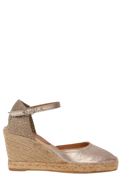 Penelope Chilvers Women's High Mary Jane Metallic Leather Espadrille In Champagne In White