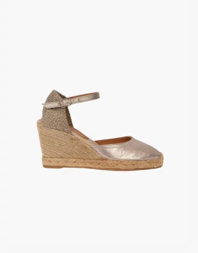 PENELOPE CHILVERS WOMEN'S HIGH MARY JANE METALLIC LEATHER ESPADRILLES IN PEWTER