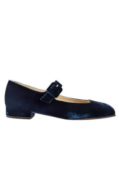 Penelope Chilvers Women's Low Mary Jane Velvet Shoe In Navy In Blue
