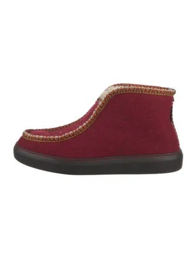 Pre-owned Penelope Chilvers Wool Faux Fur Trim Boots In Red