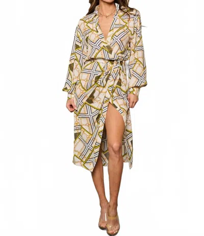 Penelope Project Geometric Wrap Midi Dress In Green