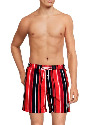 Penguin Men's Striped Swim Shorts In Hot Coral