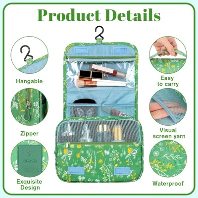 Pengxiaomei Toiletry Bag For Women, Waterproof Hanging Cosmetic Bag Portable Makeup Pouch Multifunction Handle T In Green