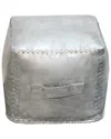 Peninsula Home Collection 16in Metallic Celeste Leather Cube In Metallic