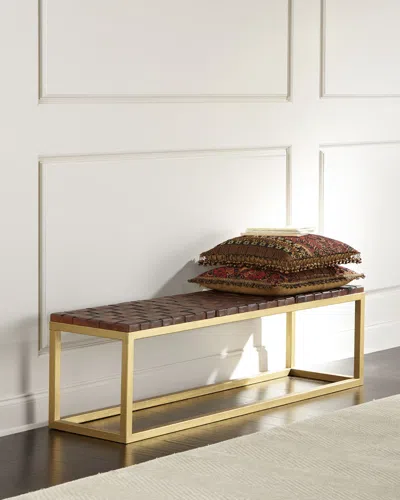 Peninsula Home Collection Hildago Woven Leather Bench In Brown / Gold