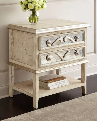 Peninsula Home Collection Lynley Mirrored-accent Nightstand In Distressed White