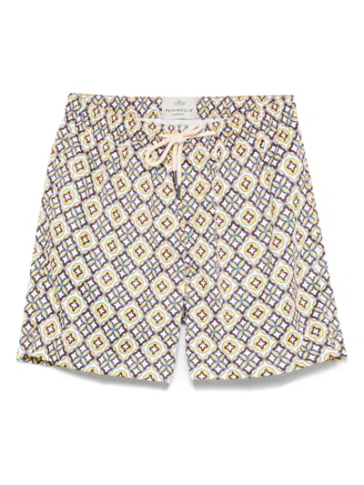 Peninsula Swimwear Abstract-print Swim Shorts In Brown