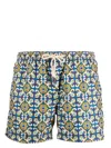 Peninsula Swimwear Tile-print Drawstring-waist Swim Shorts In Blue