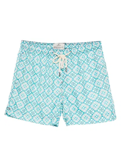 Peninsula Swimwear Anelli Geometric-pattern Swim Shorts In White