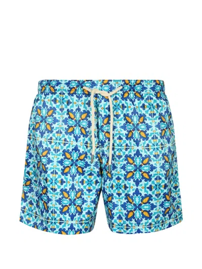Peninsula Swimwear Cala Felce Printed Drawstring Swim Shorts In Blue
