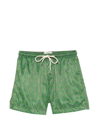 Peninsula Swimwear Caprera Geometric-print Drawstring Swim Shorts In Green