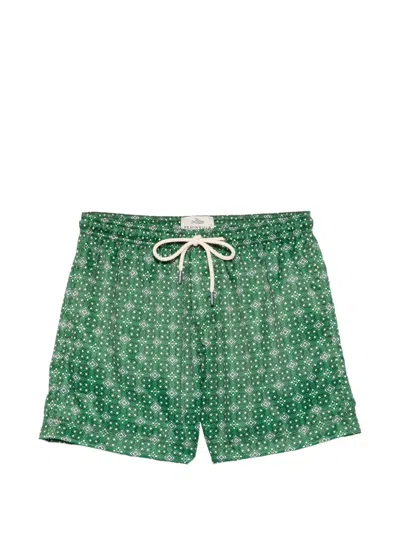 Peninsula Swimwear Caprera Geometric-print Drawstring Swim Shorts In Green
