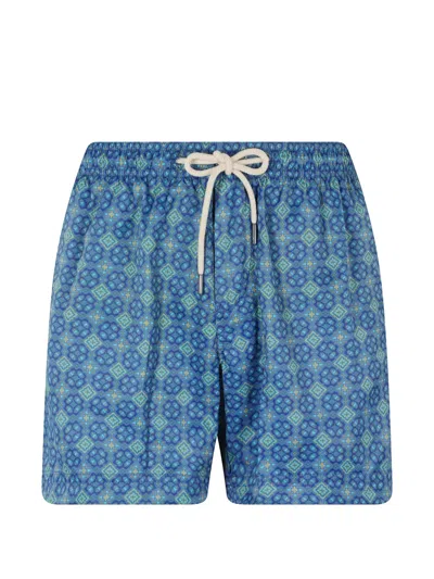 Peninsula Swimwear Capresa Geometric-print Drawstring-fastening Swim Shorts In Blue