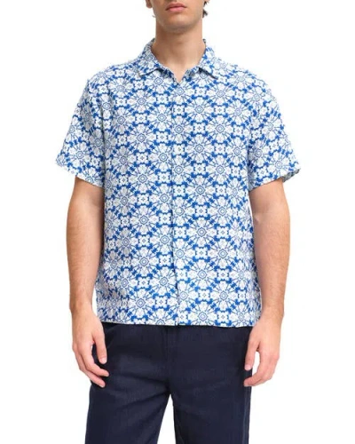 Peninsula Swimwear Casuzze Linen Bowling Shirt In Blue