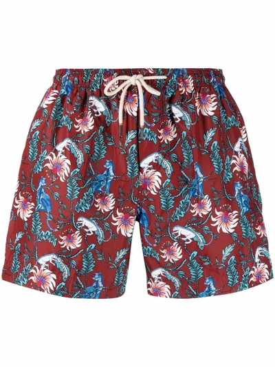 Peninsula Swimwear Floral-print Drawstring-waist Swim Shorts In Brown
