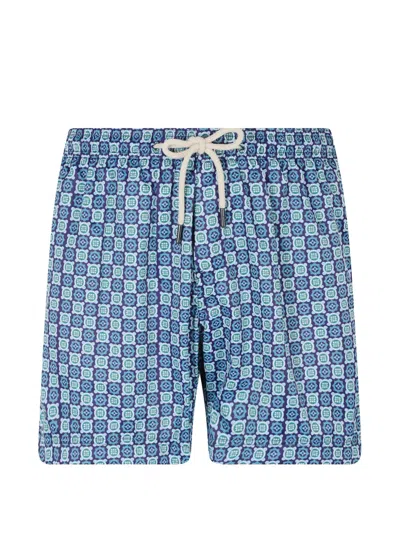 Peninsula Swimwear Gaiola Island Geometric-print Drawstring-fastening Swim Shorts In Blue