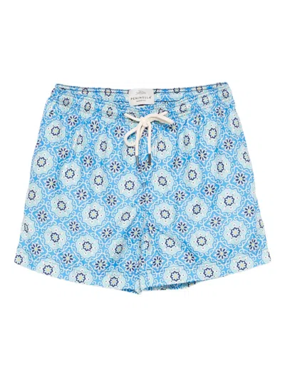 Peninsula Swimwear Geometric-pattern Swim Shorts In Blue