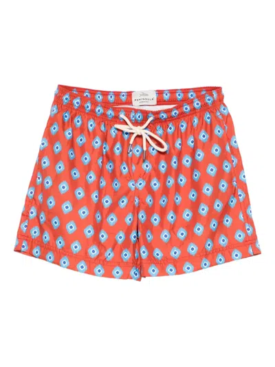 Peninsula Swimwear Geometric-pattern Swim Shorts In Red