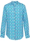 Peninsula Swimwear Geometric-print Linen Shirt In Blue