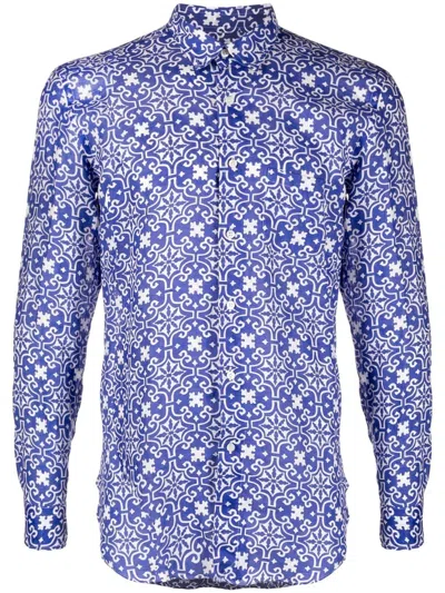 Peninsula Swimwear Geometric-print Long-sleeve Shirt In Blue