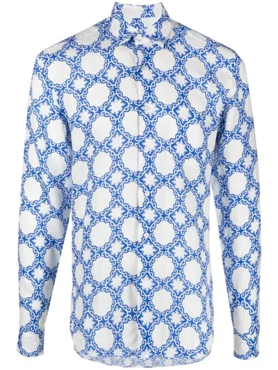 Peninsula Swimwear Geometric-print Long-sleeve Shirt In White