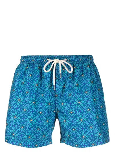 Peninsula Swimwear Geometric-print Swim Shorts In Blue