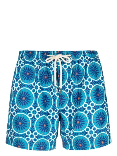 Peninsula Swimwear Geometric-print Swim Shorts In Blue