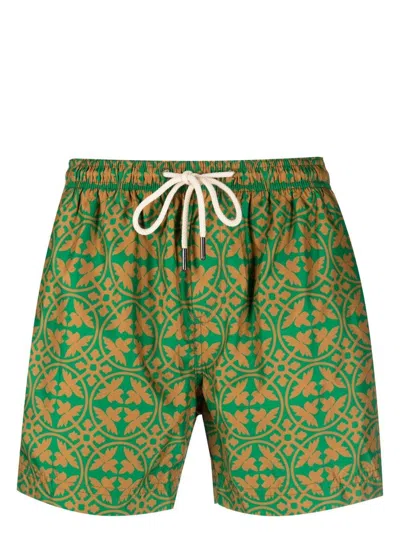 Peninsula Swimwear Geometric-print Swim Shorts In Green