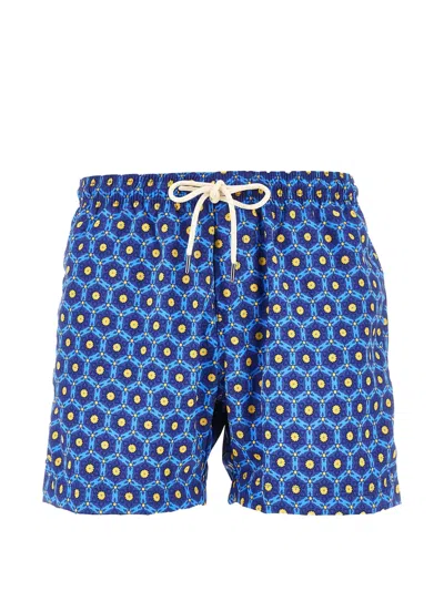 Peninsula Swimwear Geometric-print Drawstring Swim Shorts In Blue