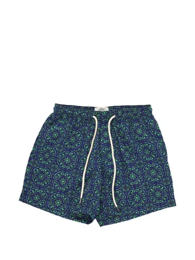 Peninsula Swimwear Geometric-print Drawstring Swim Shorts In Blue