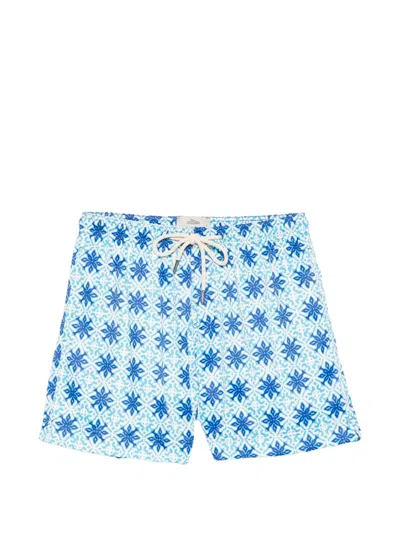 Peninsula Swimwear Geometric-print Drawstring Swim Shorts In Blue