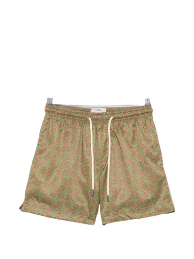 Peninsula Swimwear Geometric-print Drawstring Swim Shorts In Green