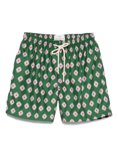 Peninsula Swimwear Badeshorts Mit Geometrischem Muster In Green