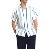 Peninsula Swimwear La Greca Linen Bowling Shirt In Blue