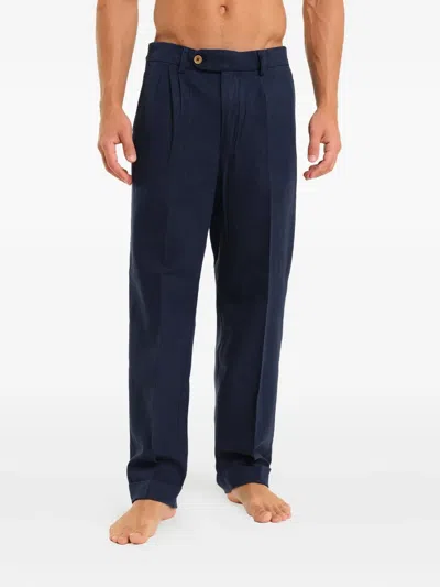 Peninsula Swimwear Linen-cotton Cuffed Pants In Blue