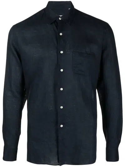 Peninsula Swimwear Stromboli Long-sleeve Linen Shirt In Blue