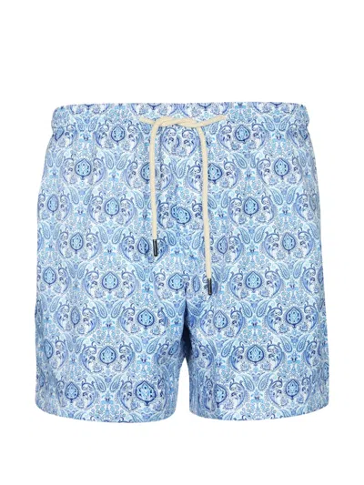 Peninsula Swimwear Paisley-print Drawstring Swim Shorts In Blue