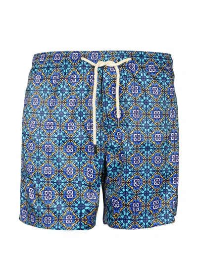 Peninsula Swimwear Panarea Printed Drawstring Swim Shorts In Blue